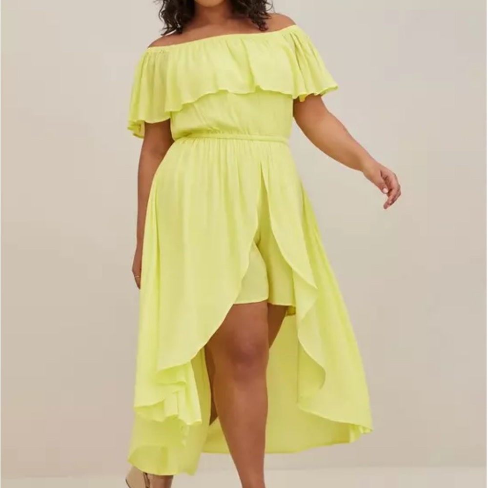 TORRID Size 4 4X Midi Gauze Off-Shoulder Walk-Through Dress in Yellow - Picture 2 of 7